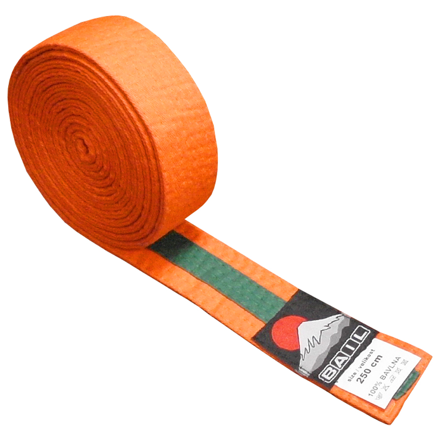 Judo pásek ke kimonu DUO oranžovo-zelený 2,5 m