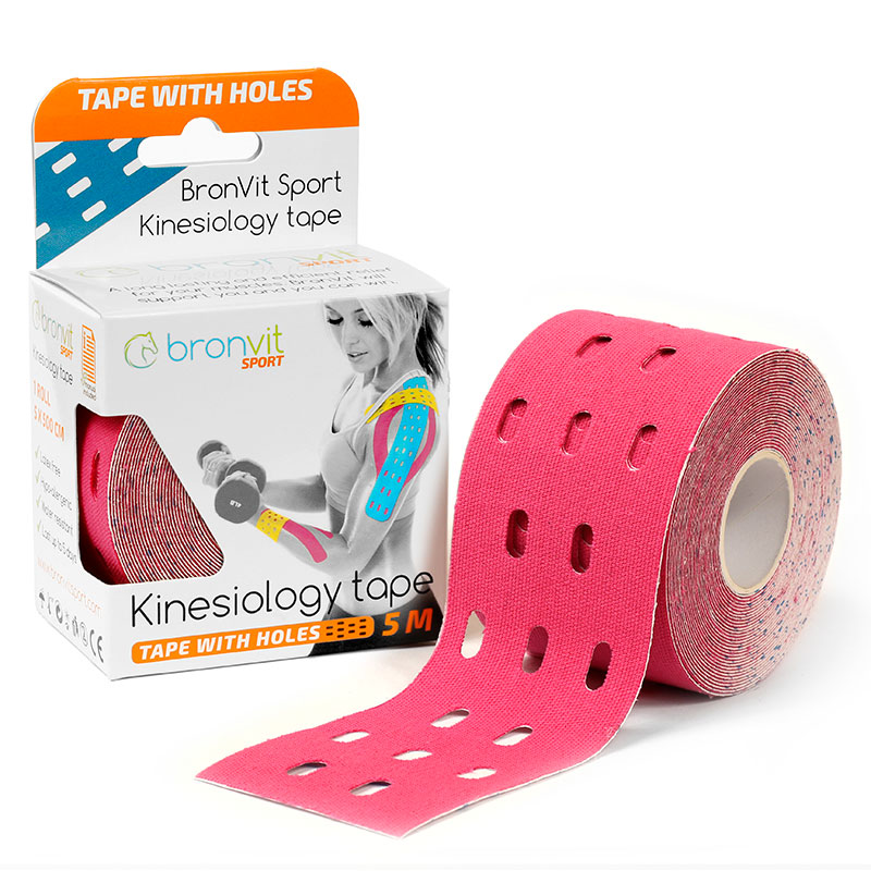 BRONVIT Sport Kinesio Tape děrovaný 5cm x 5m růžová