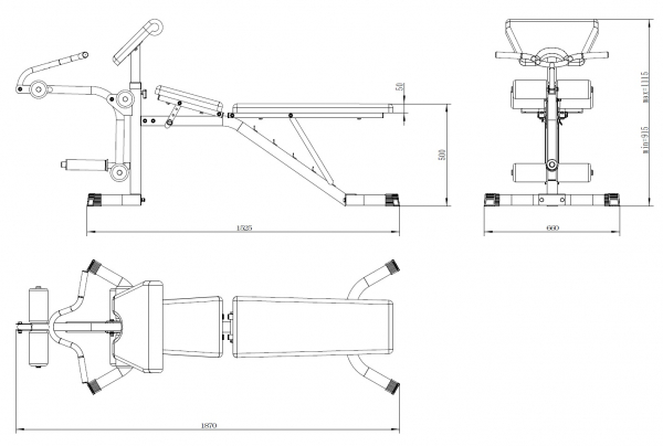 Posilovací lavice bench press TRINFIT Vario LX4 rozmery