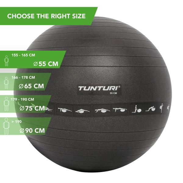 Gymnastický míč Antiburst TUNTURI černý parametry