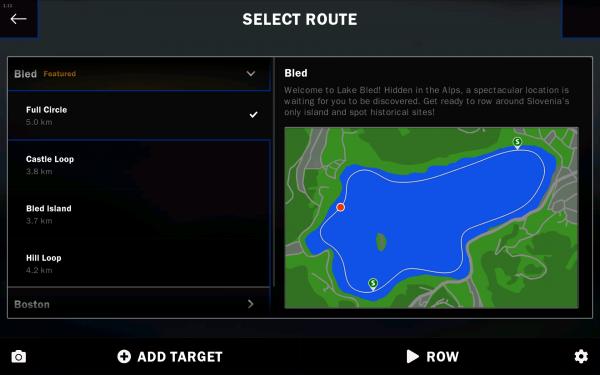 Tréninková aplikace EXR game výběr trasy