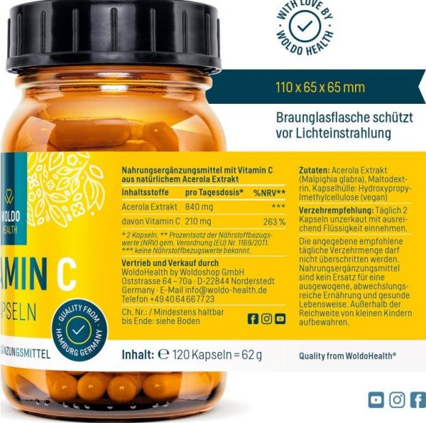 WoldoHealth® Vitamín C 120 kapslí složená