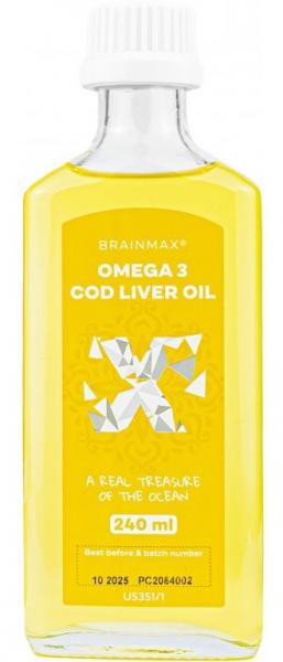 BrainMax Omega 3 Olej z tresčích jater citrón 240 ml