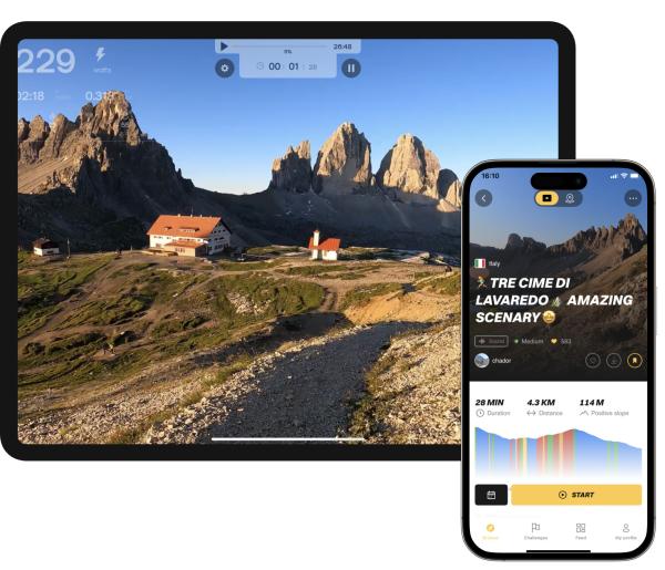 Tréninková aplikace Kinomap na tabletu a telefonu