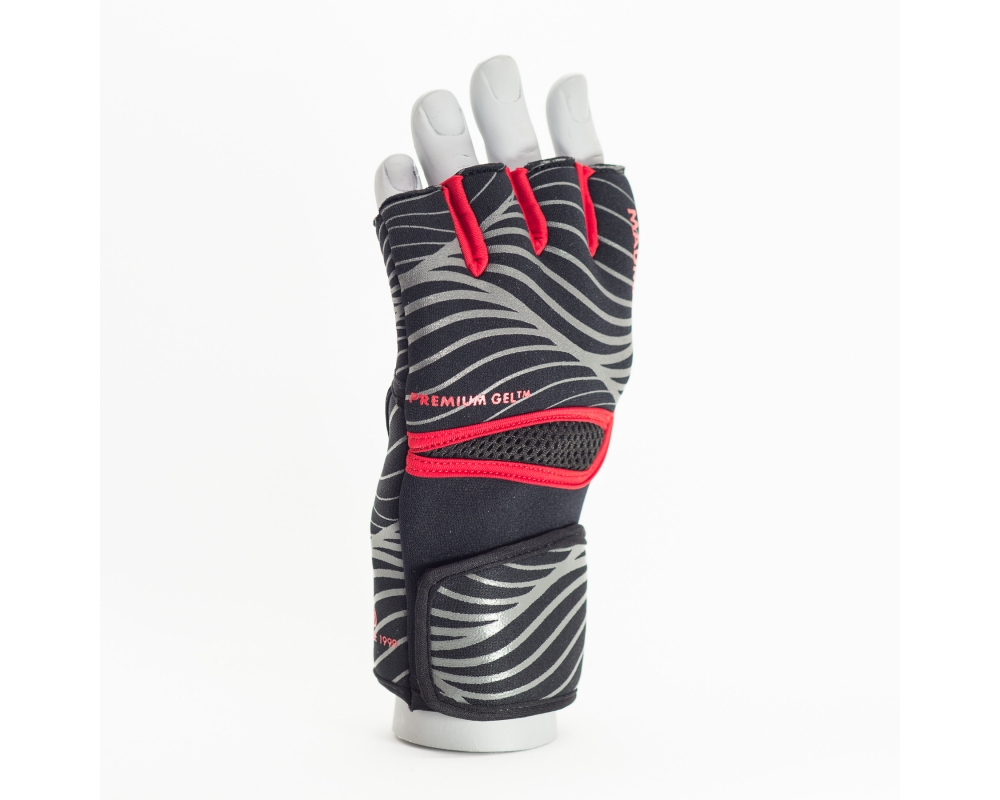 Gelové rukavice MADMAX vel. L XL šedé červené detail 1
