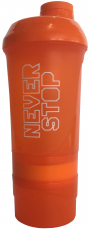 Shaker Never Stop 600 ml (+350 ml) BIOTECH USA oranžový