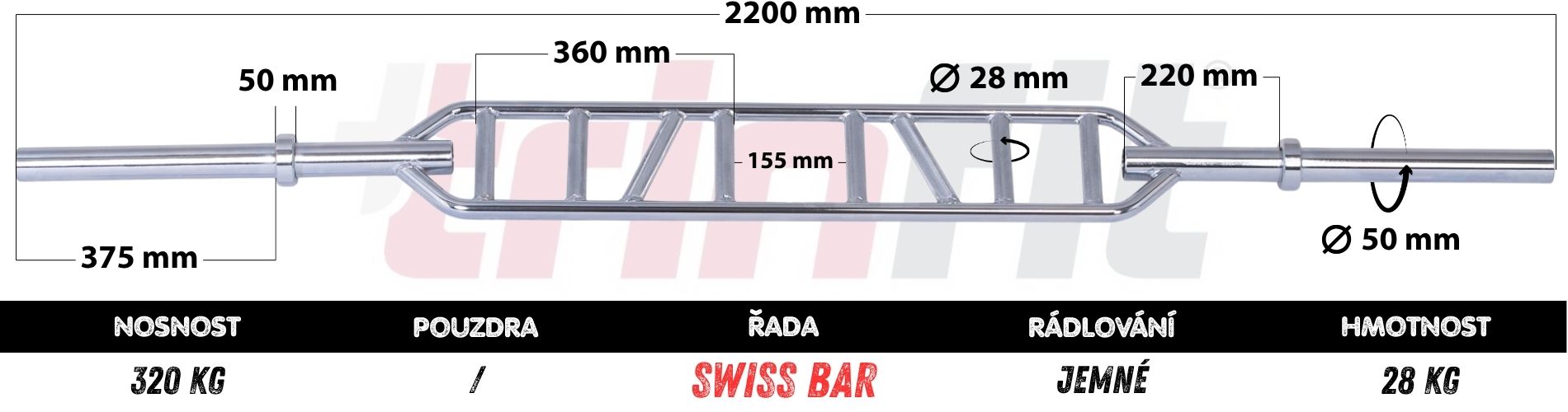 Swiss bar TRINFIT 2200 mm rozměry