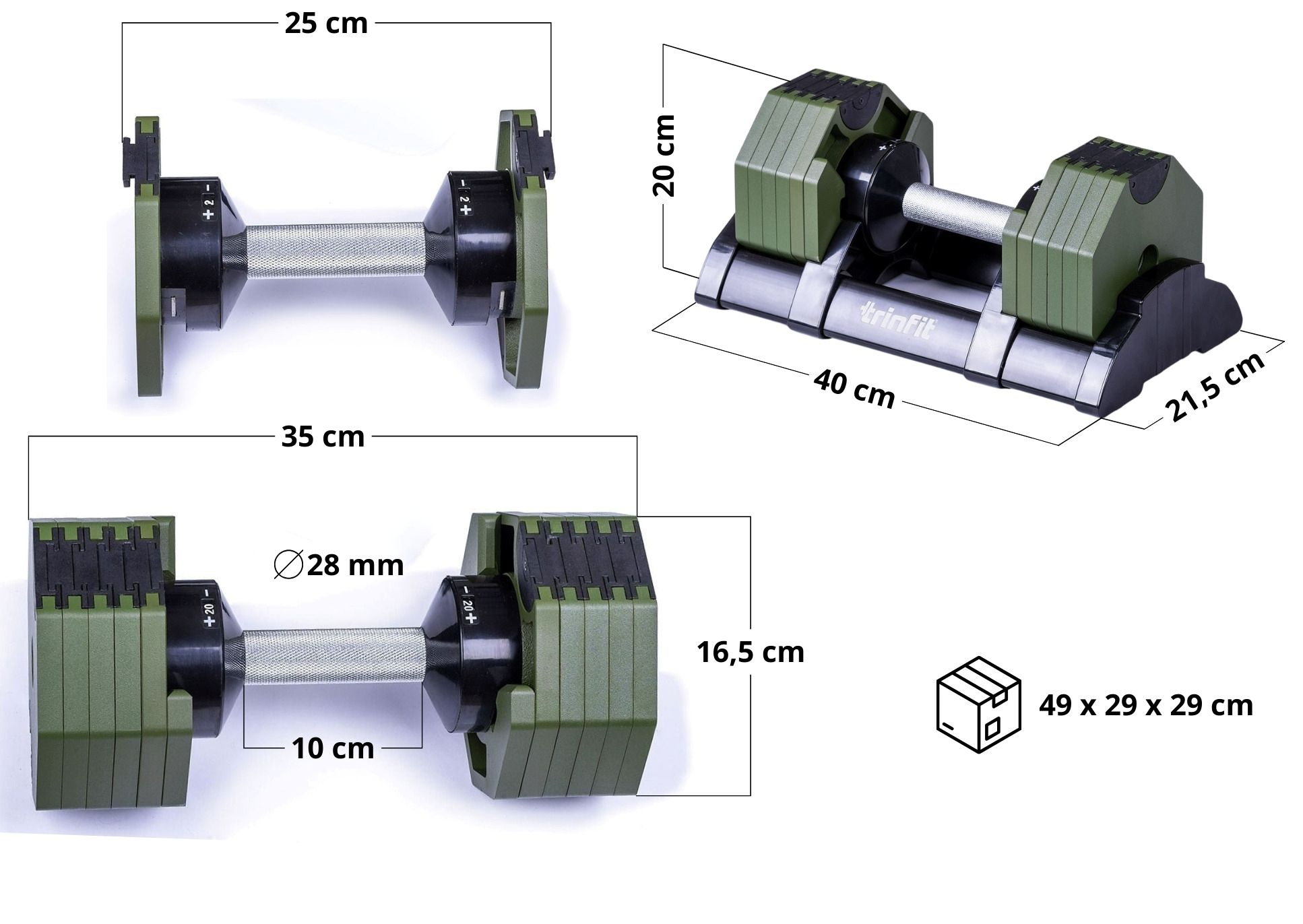 TRINFIT OctaBlock 2-20 kg zelené rozměry komplet