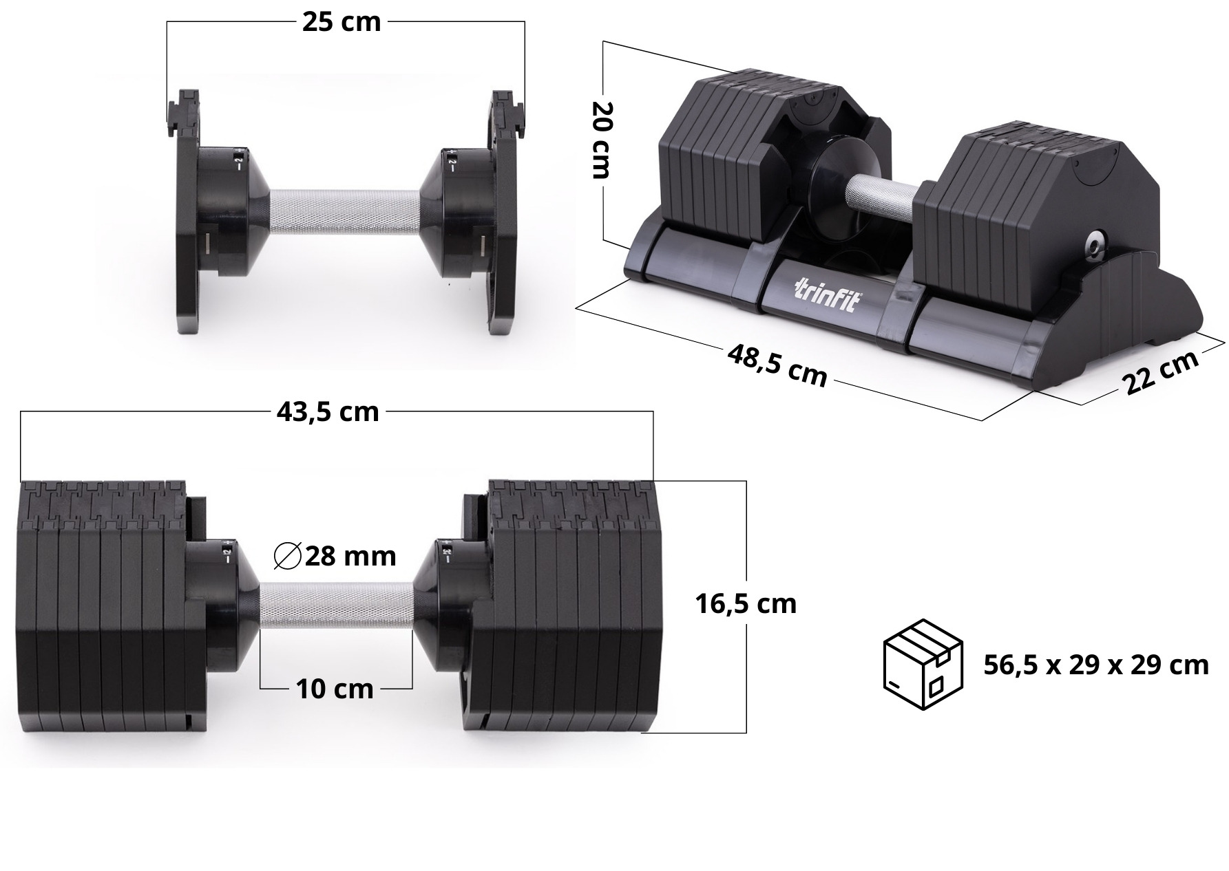TRINFIT OctaBlock 2-32 kg černé rozměry
