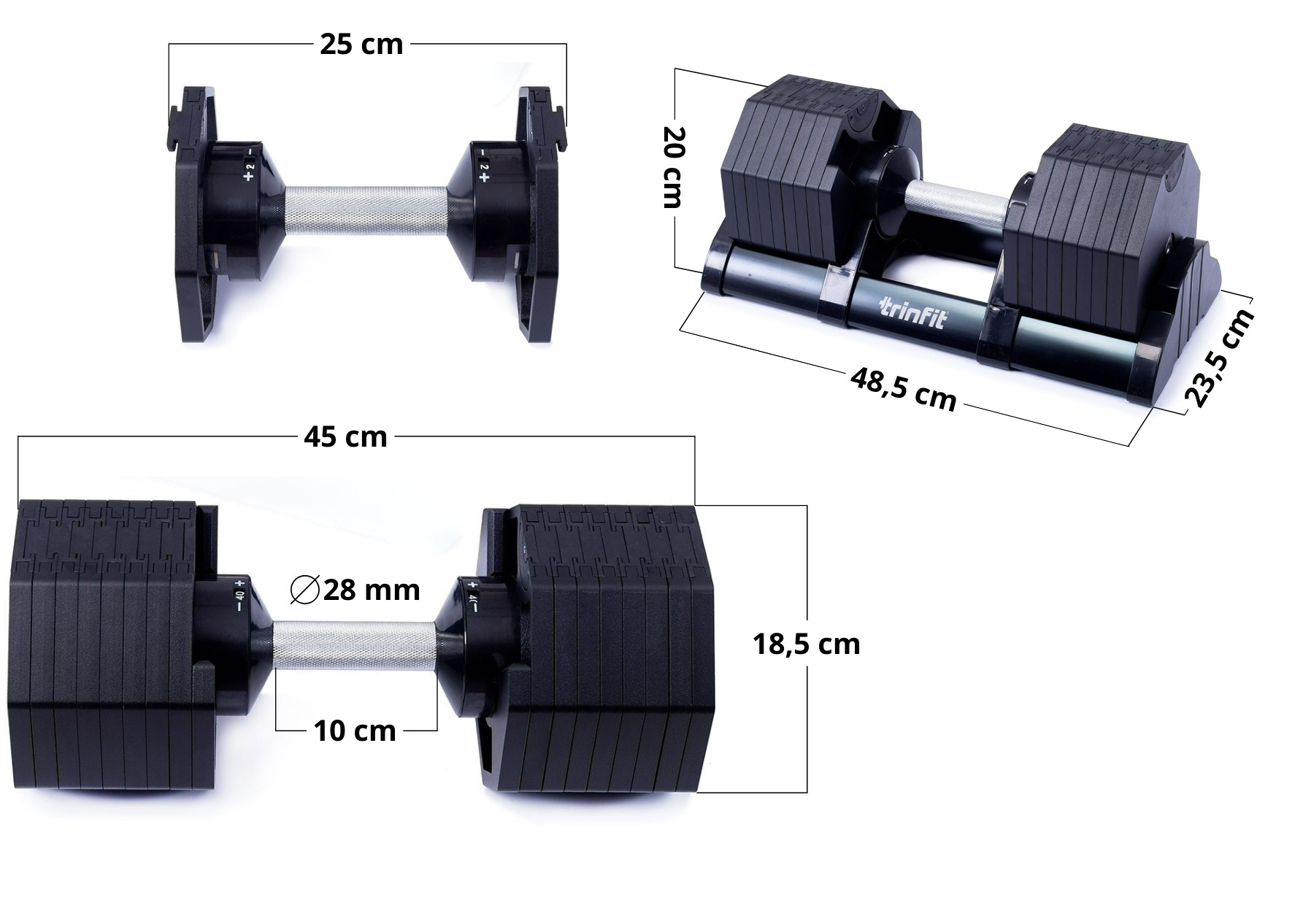 TRINFIT OctaBlock 2,5-40 kg černé rozměry