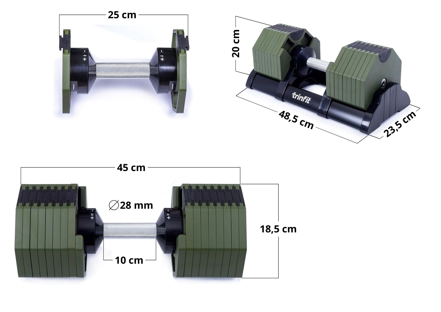 TRINFIT OctaBlock 2,5-40 kg zelené rozměry