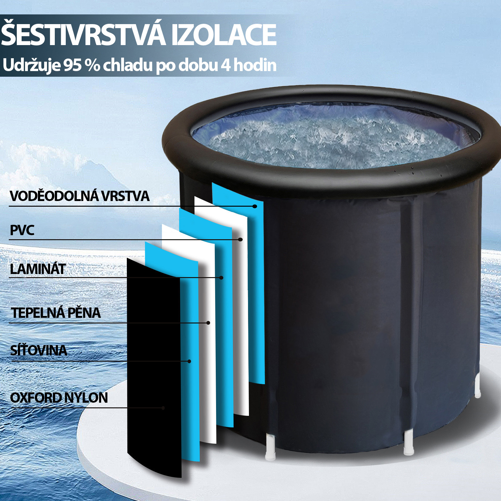 Otužovací káď TRINFIT materiál
