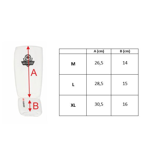 Chrániče holení a nártu DBX BUSHIDO ARP-2107 B bílé rozměry